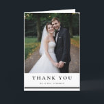 Black and White Classic Typography Striped Wedding Thank You Card<br><div class="desc">Send thanks to family and friends for attending your special day with this customisable wedding thank you card. It features classic typography and stripes accent. Personalise by adding your wedding photos and details. This elegant wedding thank you card is available in other cardstock.</div>