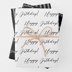 Black and White Classy Birthday Wrapping Paper Sheet