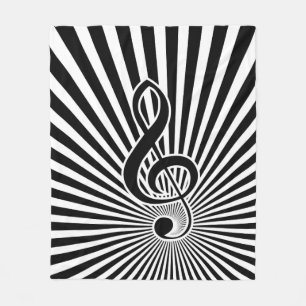 Black and White Clef Music Note on Starburst Fleece Blanket