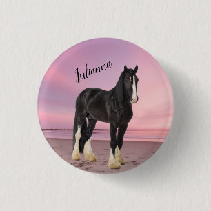Black and White Clydesdale on the Beach at Sunset 3 Cm Round Badge