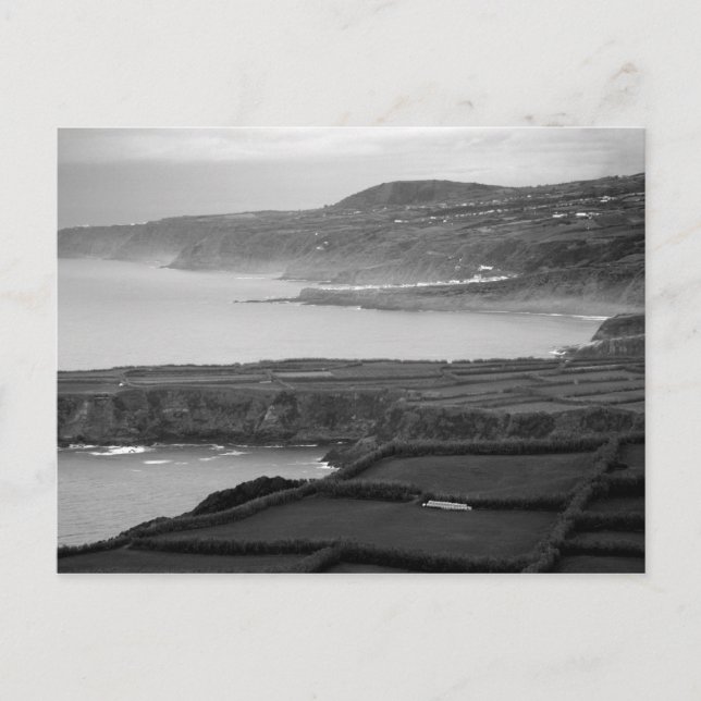 Black and white coastal landscape postcard (Front)