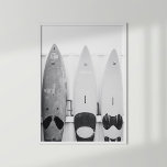 Black and White Coastal Surf Boards Poster<br><div class="desc">This black-and-white coastal print features surfboards. Ideal for modern summer lovers and surf lovers.</div>