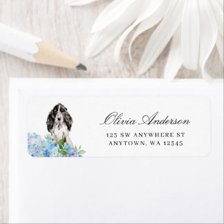 Black and White Cocker Spaniel Blue Hydrangea