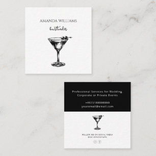 Black and White Cocktail Professional Bartender Square Business Card