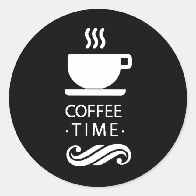 Black And White Coffee Time Classic Round Sticker (Front)
