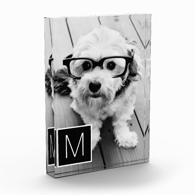 Black and White Collage Custom Monogram 1 Photo Block (Left)