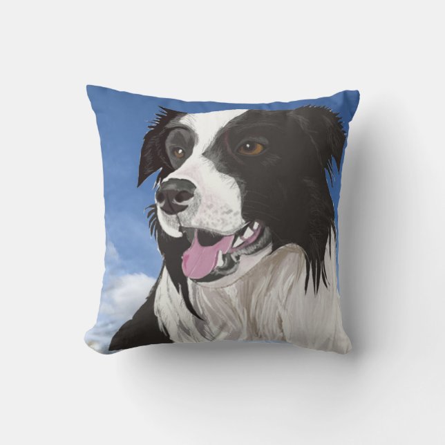 Black and White Collie against a Blue Sky Throw Pi Cushion (Front)