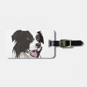 black and white collie blue eyes luggage tag