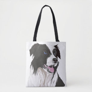 black and white collie blue eyes tote bag
