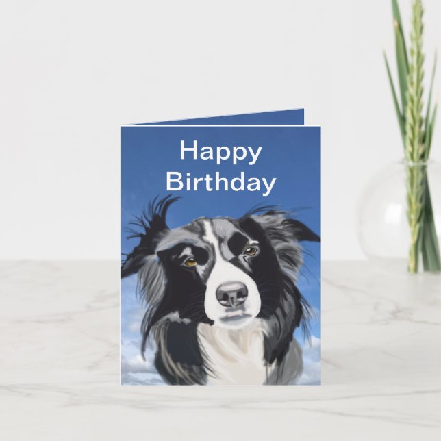 Black and White Collie Editable  Card (Front)