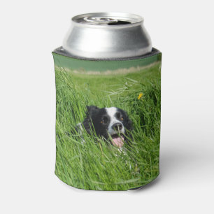 Black and White Collie in Grass Can Cooler