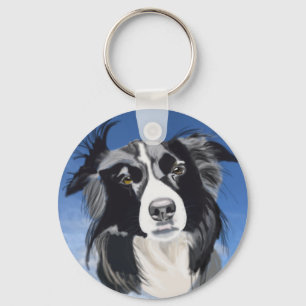 Black and White Collie   Key Ring