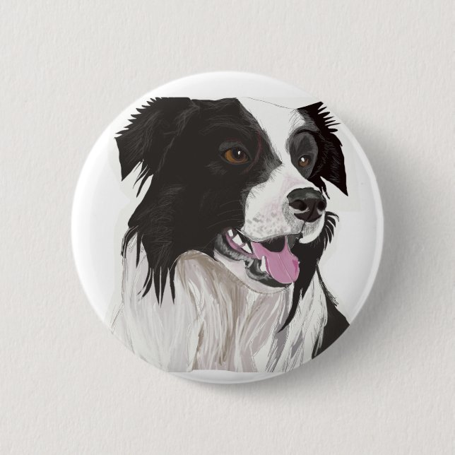 Black and White Collie with Brown eyes 6 Cm Round Badge (Front)