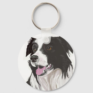 Black and White Collie with Brown Eyes Key Ring