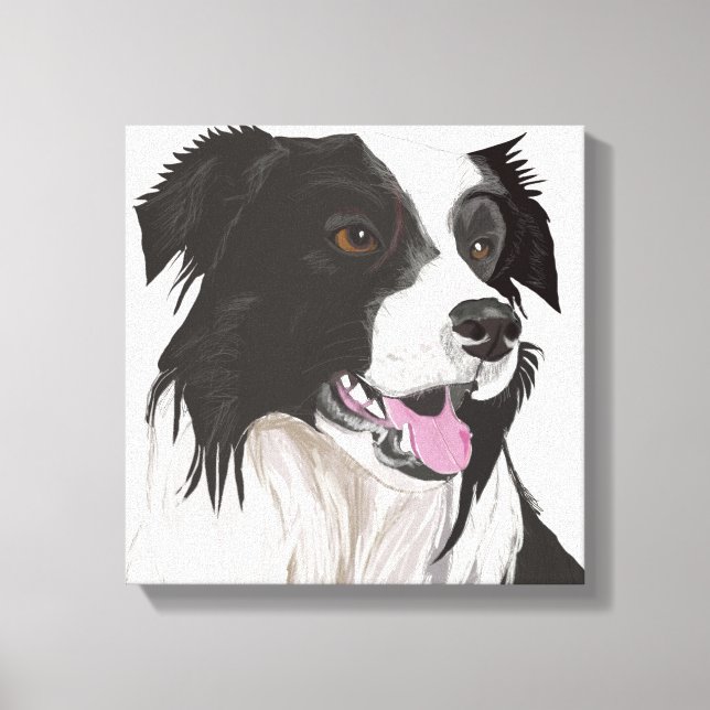 Black and White Collie with Brown Eyes Portrait Canvas Print (Front)