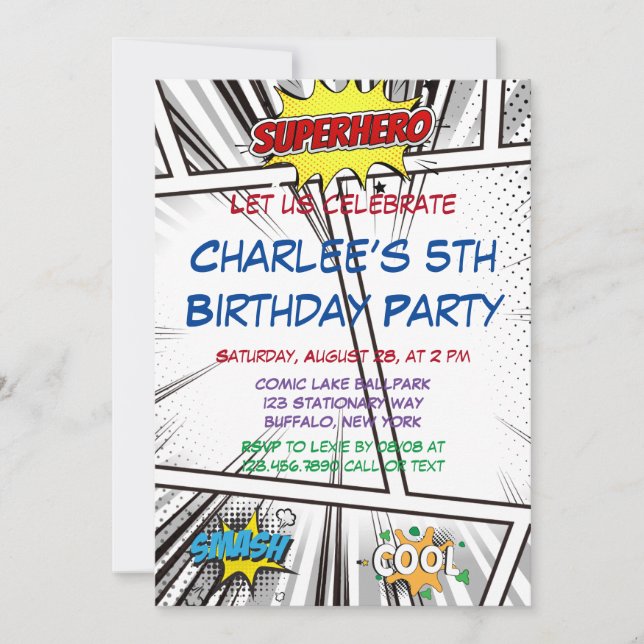 Black and White Comic Book Birthday Party  Invitation (Front)