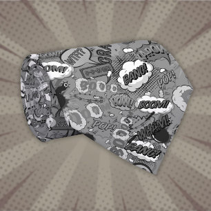 Black and White Comic Book Pop Art Superhero Tie
