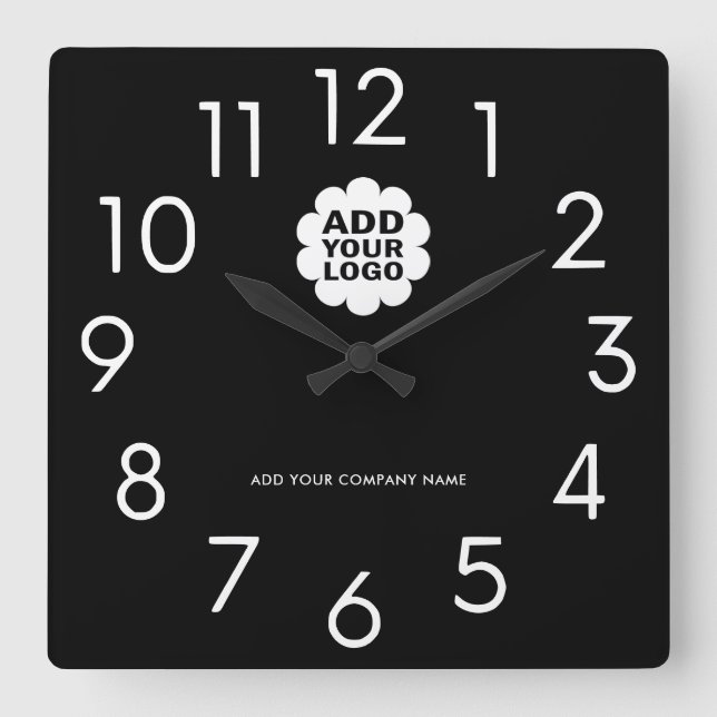 Black And White Company Logo With Name Promotional Square Wall Clock (Front)