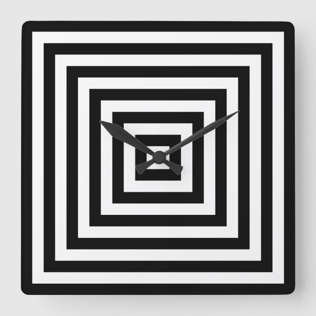 Black and White Concentric Squares Pattern Square Wall Clock (Front)
