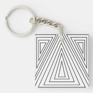 Black and White Concentric Triangle Pattern  Key Ring