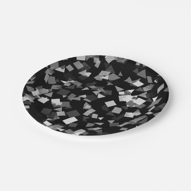 Black and White Confetti Paper Plate (Angled)