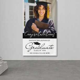 Black And White Congratulations Graduation Photo Banner