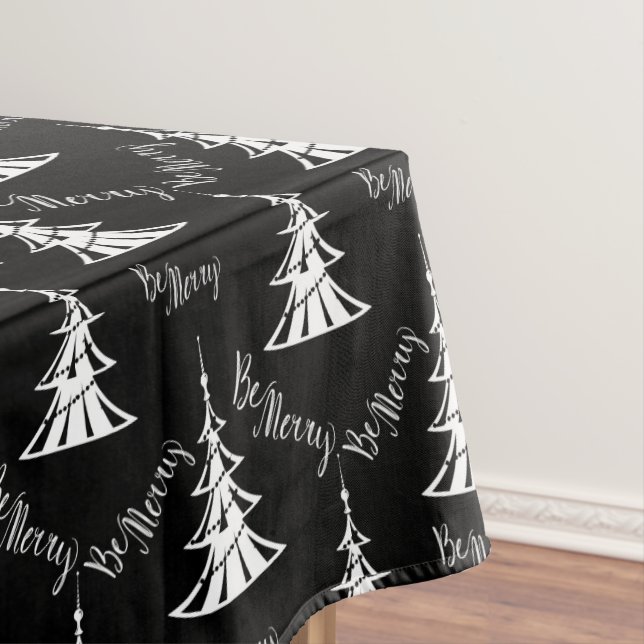 Black and White Contemporary Christmas Trees Tablecloth (In Situ)