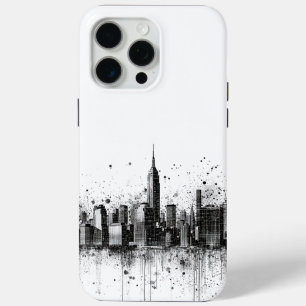 Black and White Contemporary City Skyline iPhone 15 Pro Max Case