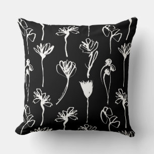 Black and White Contemporary Floral  Cushion