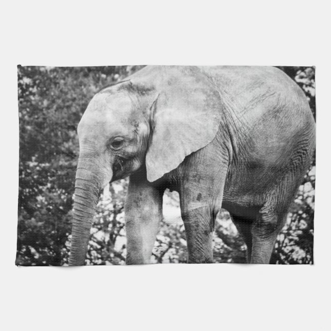 Black and White Contrast Photo of Elephant Tea Towel (Horizontal)