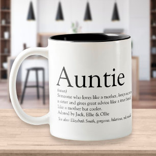 Black and White Cool Aunt Auntie Definition Two-Tone Coffee Mug