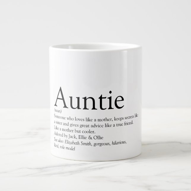 Black and White Cool Fun Aunt Auntie Definition Large Coffee Mug (Front)