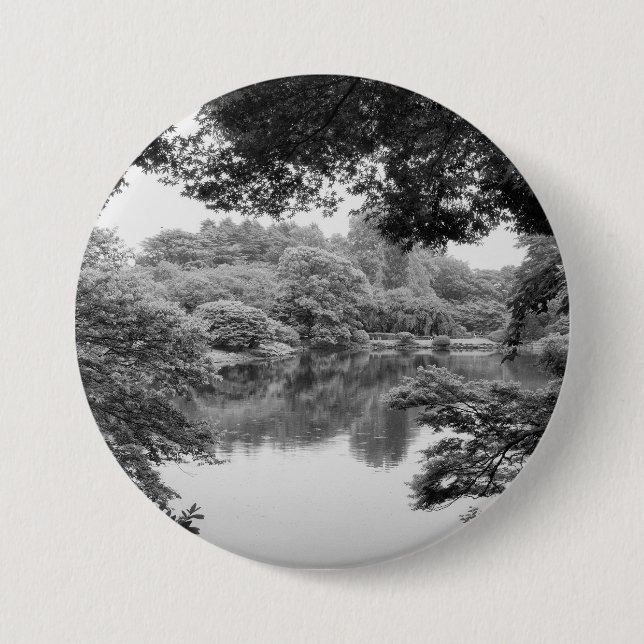 Black and white, cool, unique nature and lake 7.5 cm round badge (Front)