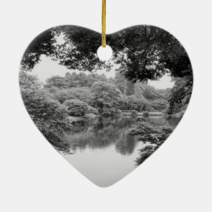Black and white, cool, unique nature and lake ceramic tree decoration