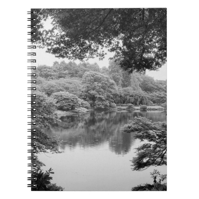 Black and white, cool, unique nature and lake notebook (Front)