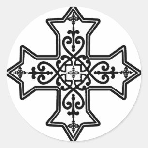 Black and White Coptic Cross Classic Round Sticker