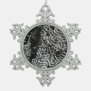 Black and White Coral I Abstract Nature Photo Snowflake Pewter Christmas Ornament