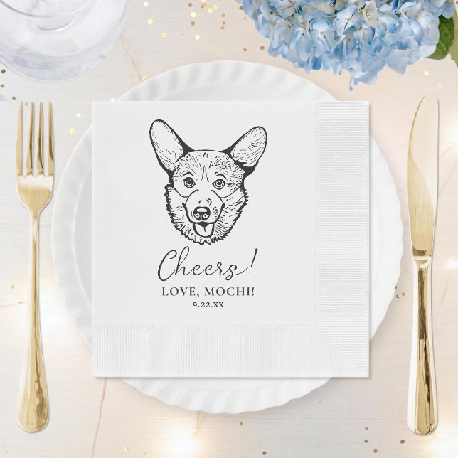 Black and White Corgi Dog Personalised Wedding Napkin (Creator Uploaded)
