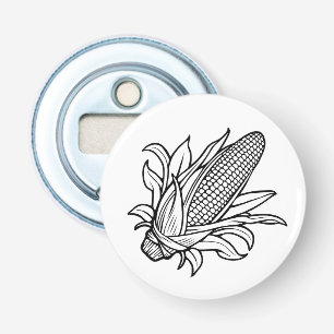 Black and white corn cob icon with leaves bottle opener