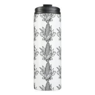 Black and white corn cob icon with leaves thermal tumbler