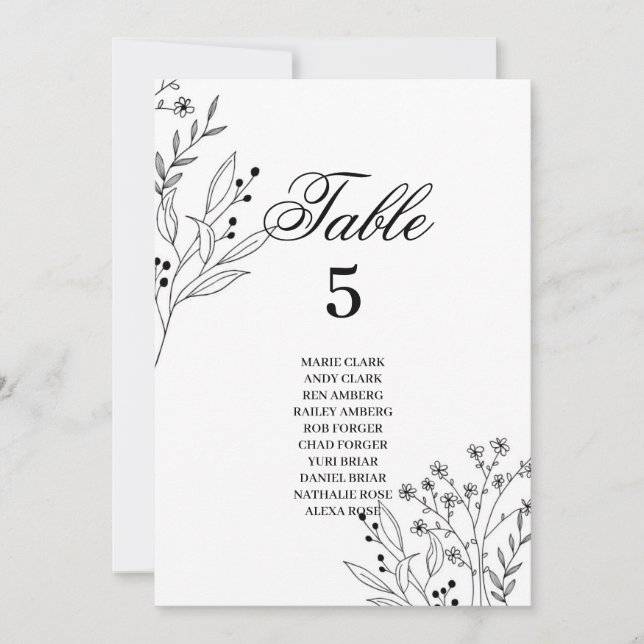 Black and White Corner Floral Boho Seating Charts Invitation (Front)
