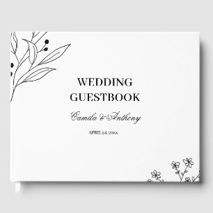 Black and White Corner Floral Boho Wedding Guest Book