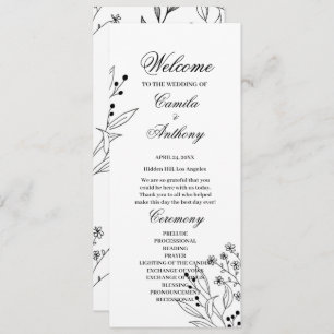 Black and White Corner Floral Boho Wedding Programme