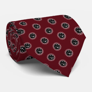 Black and White Corona Virus Pattern Burgundy Neck Tie