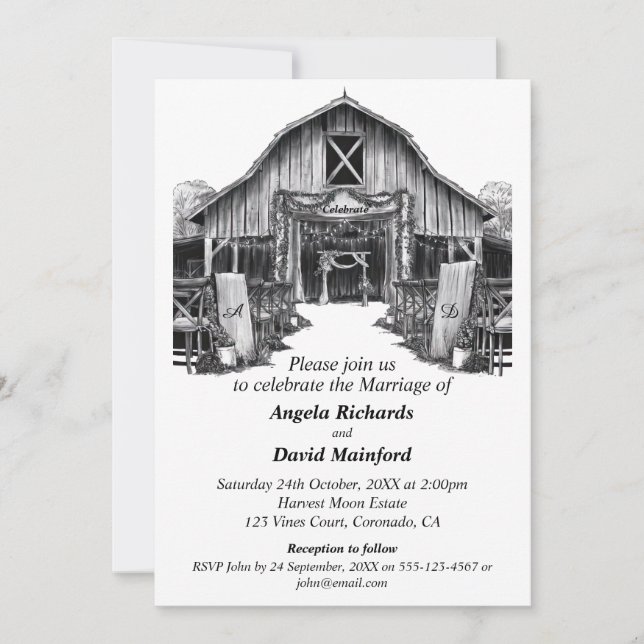 Black and White Country Wedding Invitation (Front)