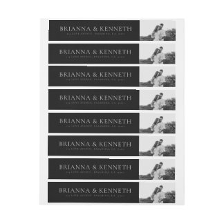 Black and White Couple Photo Script Wedding Wrap Around Label
