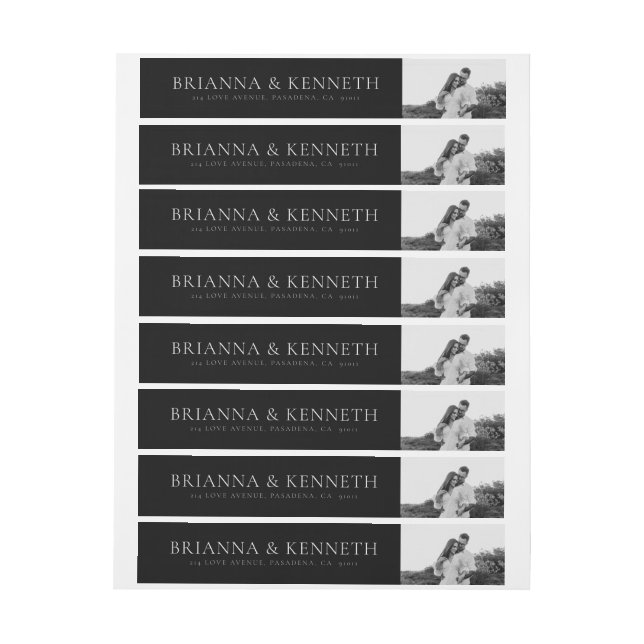 Black and White Couple Photo Script Wedding Wrap Around Label (Sheet)