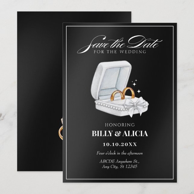 Black and white couple ring  save the date (Front/Back)