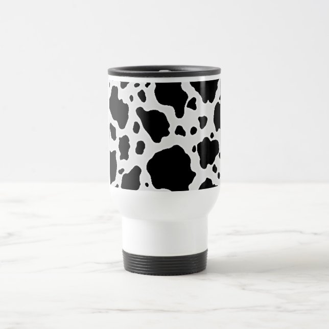 Black and White Cow Animal Pattern Print Travel Mug (Center)