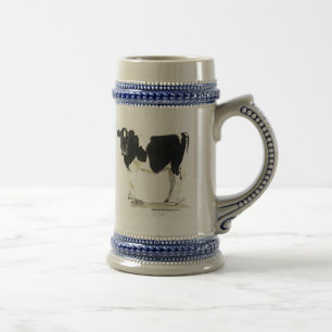 black and white cow beer stein